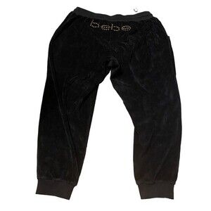 Y2K Bebe Sport Women’s 1X Black Velour Jogger‎ Sweatpants Studded Booty Spellout